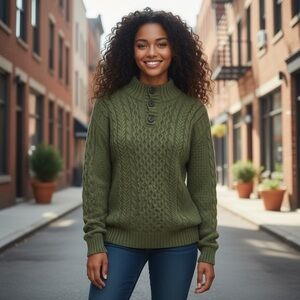 Forest Green Cable Knit Turtleneck Sweater
